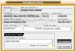 Recibimiento en la tarjeta de crdito $ 250,00 en 6 parcelas